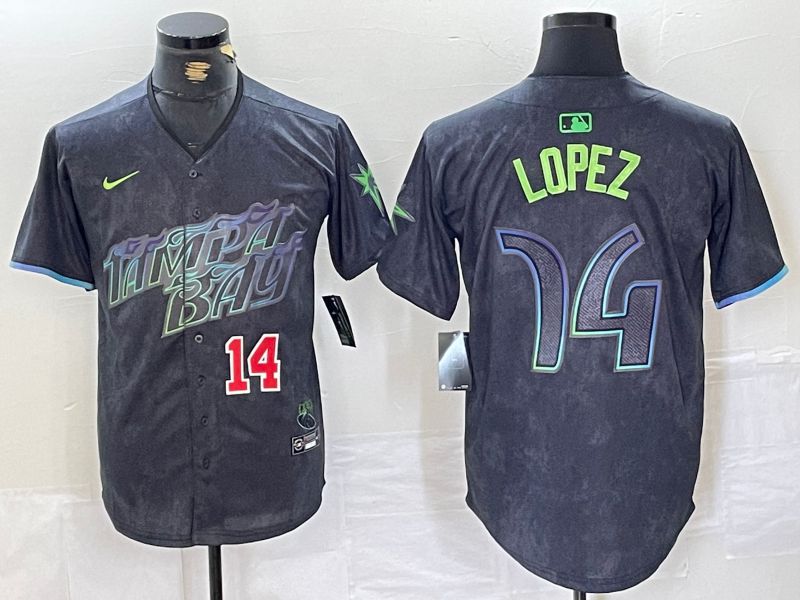 Men Tampa Bay Rays 14 Lopez Black City Edition Nike 2024 MLB Jersey style 3